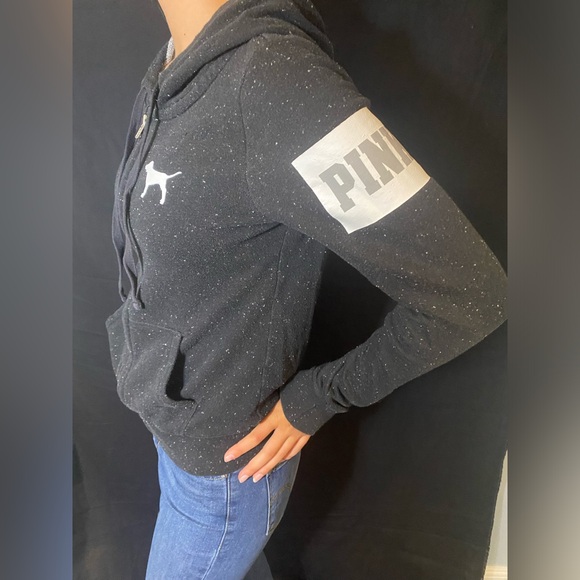 Victoria’s Secret Pink zip up hooded sweatshirt, black so small - Picture 3 of 10